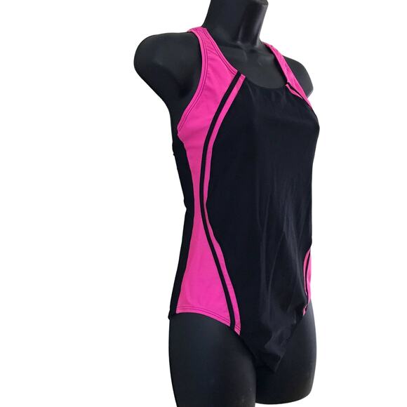 Vintage Black Neon Pink 90s Bathing Suit Size Med - Picture 2 of 5